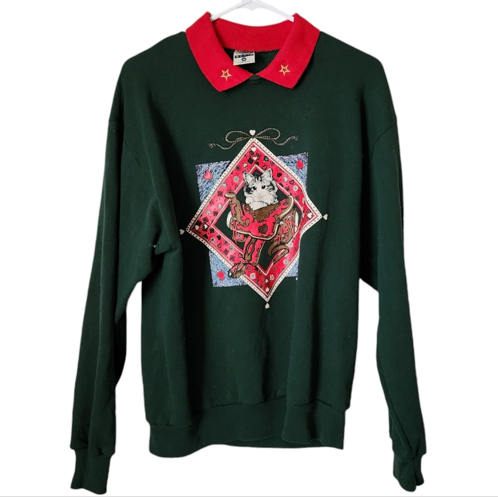 GOPHER x VINTAGE 80's‎ western cat graphic sweatshirt in green / red M